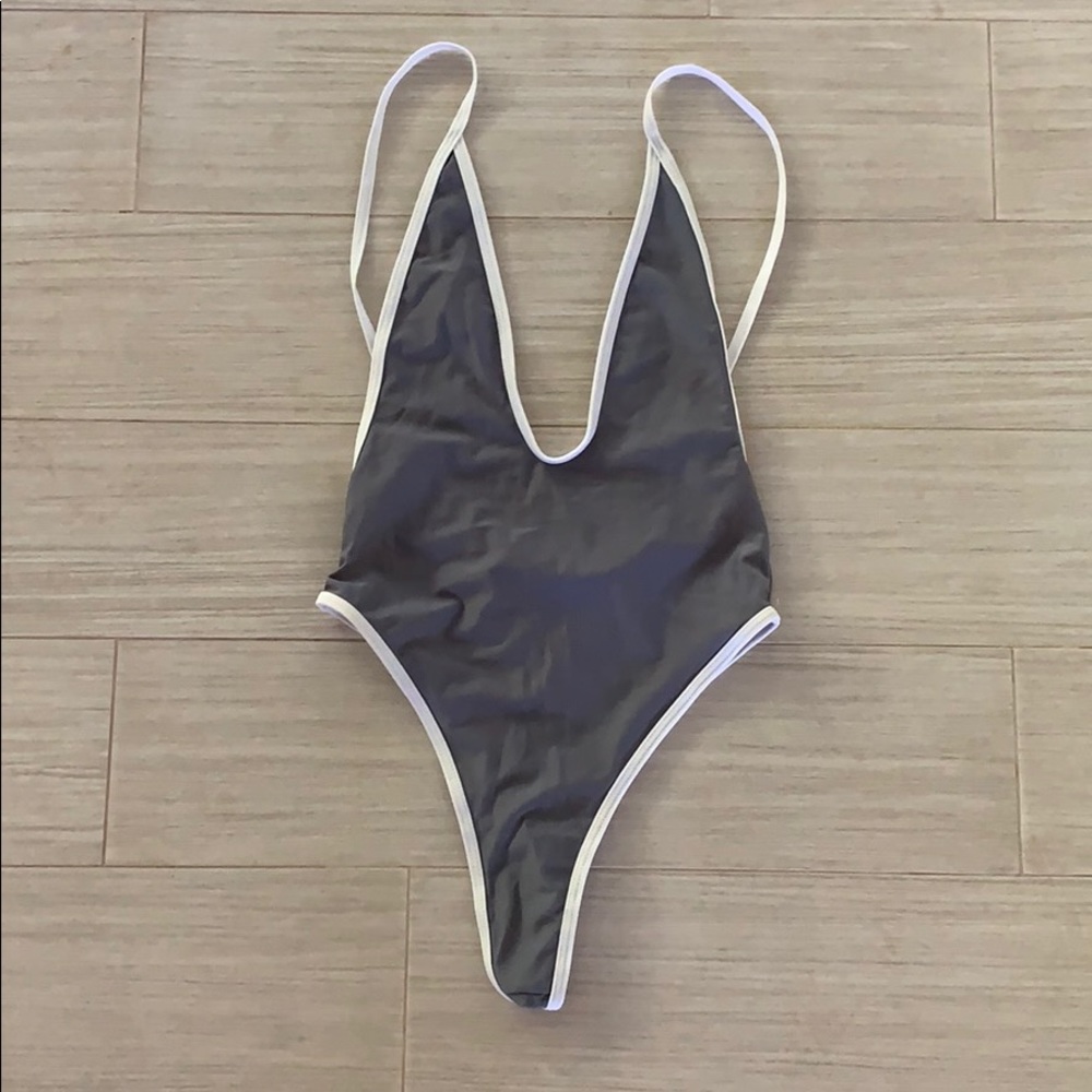 Grey One Piece with white trim.